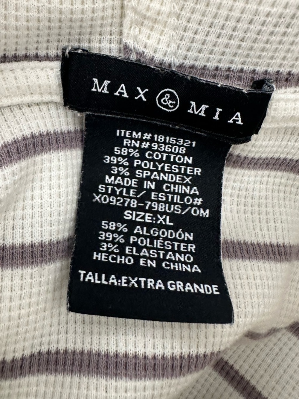 Max & Mia XL Striped Waffle Knit Hooded Pullover Top ⭐ 5 FOR $25 ⭐ - Picture 5 of 5